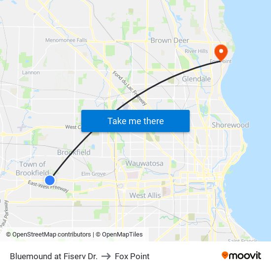 Bluemound at Fiserv Dr. to Fox Point map