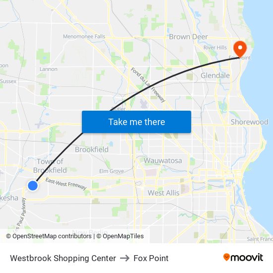 Westbrook Shopping Center to Fox Point map
