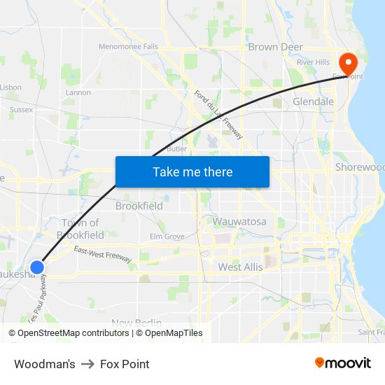 Woodman's to Fox Point map