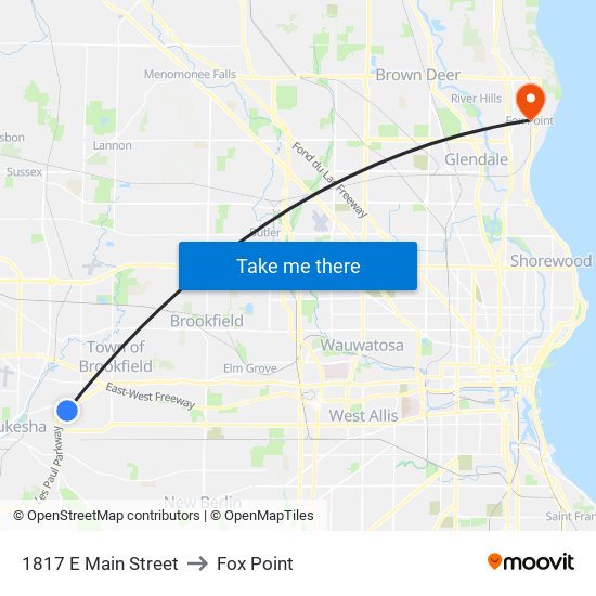 1817 E Main Street to Fox Point map