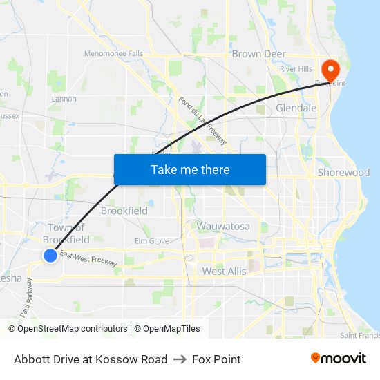 Abbott Drive at Kossow Road to Fox Point map