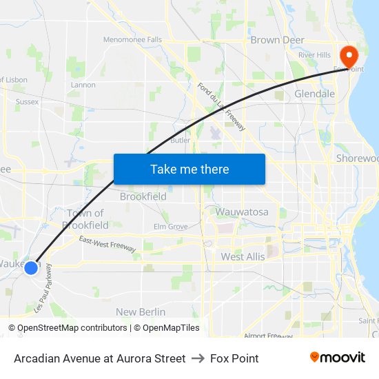 Arcadian Avenue at Aurora Street to Fox Point map