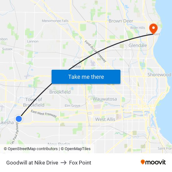 Goodwill at Nike Drive to Fox Point map