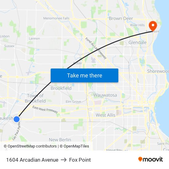 1604 Arcadian Avenue to Fox Point map