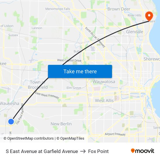 S East Avenue at Garfield Avenue to Fox Point map