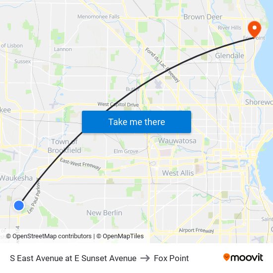 S East Avenue at E Sunset Avenue to Fox Point map