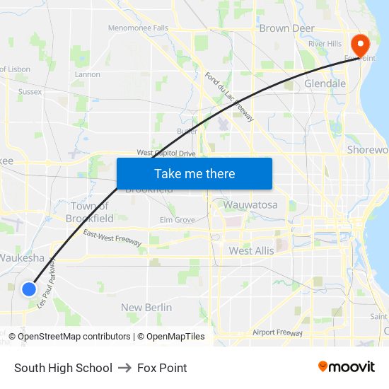 South High School to Fox Point map