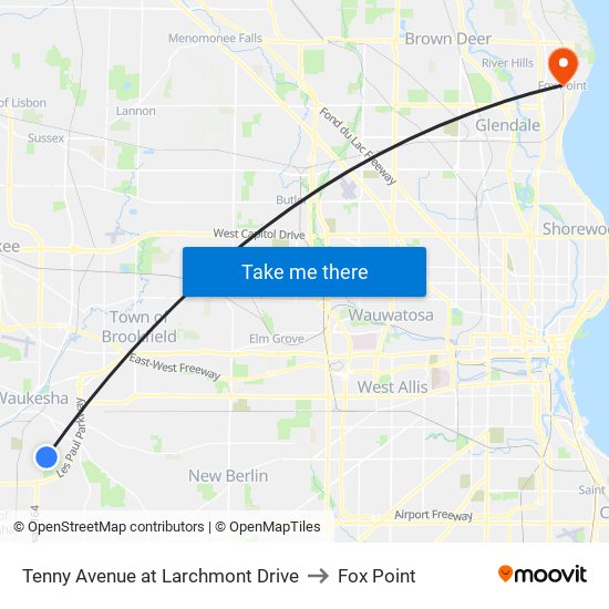 Tenny Avenue at Larchmont Drive to Fox Point map