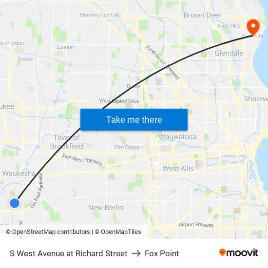 S West Avenue at Richard Street to Fox Point map