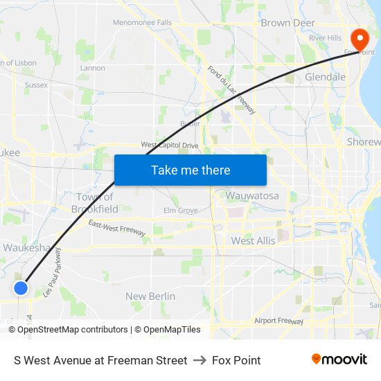 S West Avenue at Freeman Street to Fox Point map