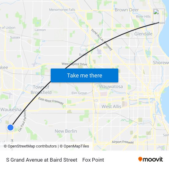 S Grand Avenue at Baird Street to Fox Point map