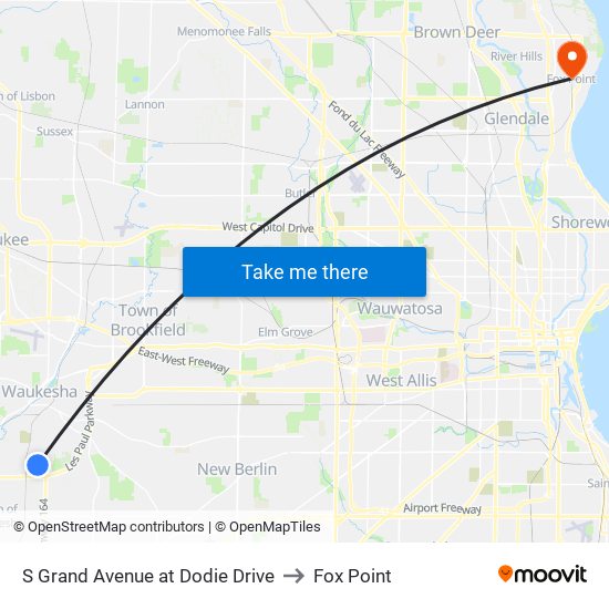 S Grand Avenue at Dodie Drive to Fox Point map