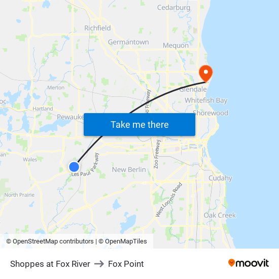Shoppes at Fox River to Fox Point map