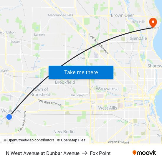 N West Avenue at Dunbar Avenue to Fox Point map