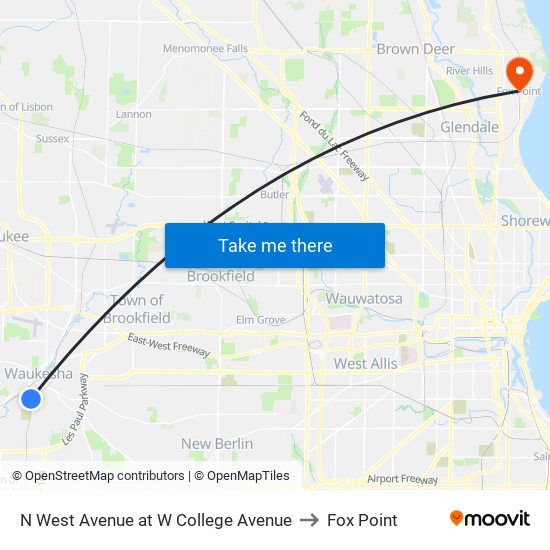 N West Avenue at W College Avenue to Fox Point map