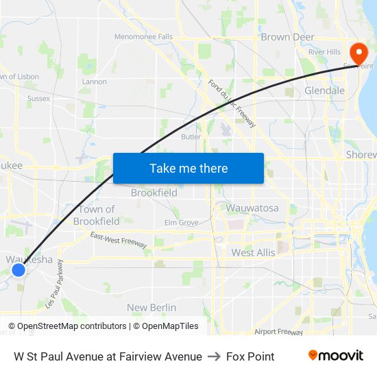 W St Paul Avenue at Fairview Avenue to Fox Point map