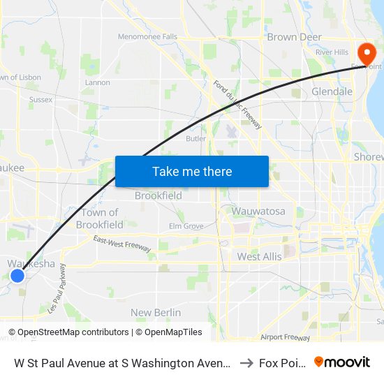 W St Paul Avenue at S Washington Avenue to Fox Point map