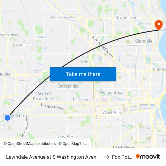 Lawndale Avenue at S Washington Avenue to Fox Point map