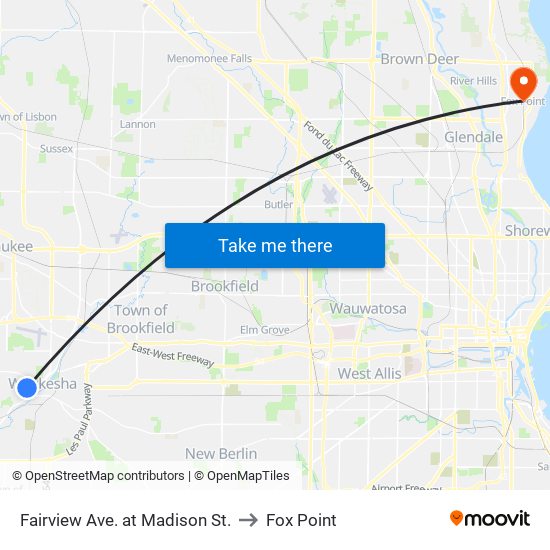 Fairview Ave. at Madison St. to Fox Point map