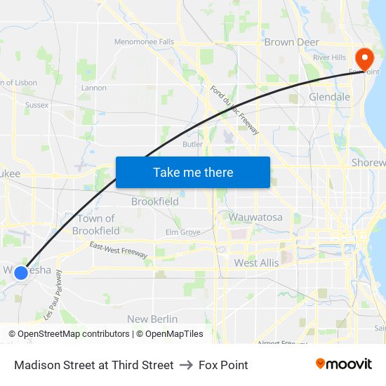 Madison Street at Third Street to Fox Point map