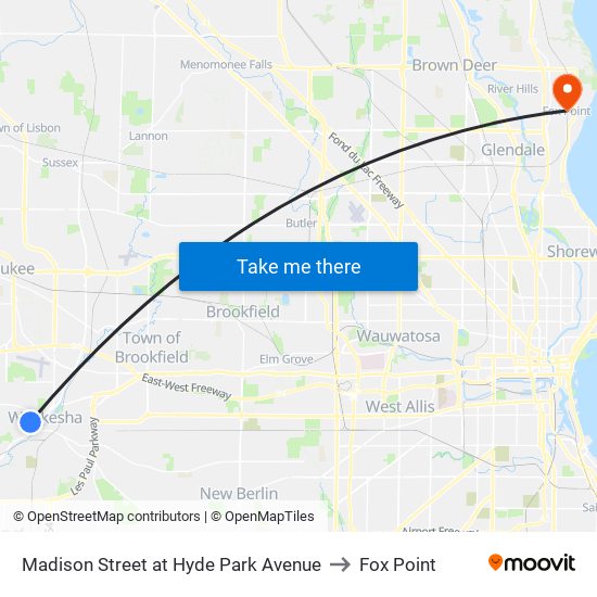 Madison Street at Hyde Park Avenue to Fox Point map