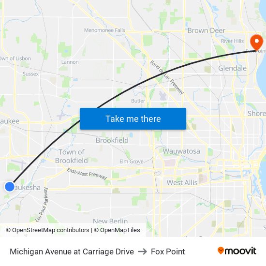 Michigan Avenue at Carriage Drive to Fox Point map