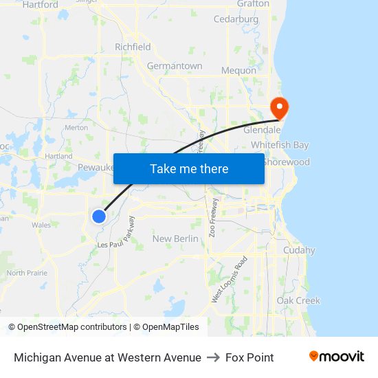 Michigan Avenue at Western Avenue to Fox Point map