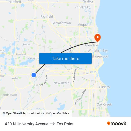 420 N University Avenue to Fox Point map