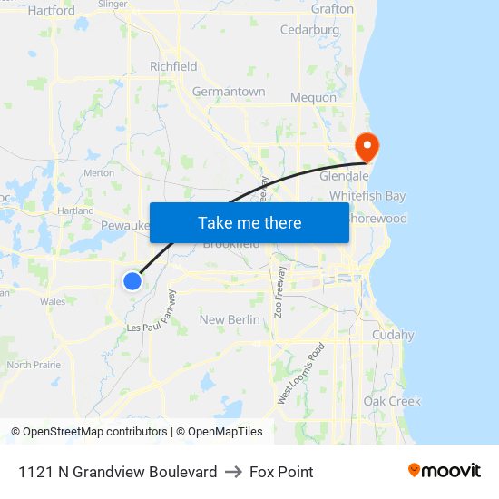 1121 N Grandview Boulevard to Fox Point map