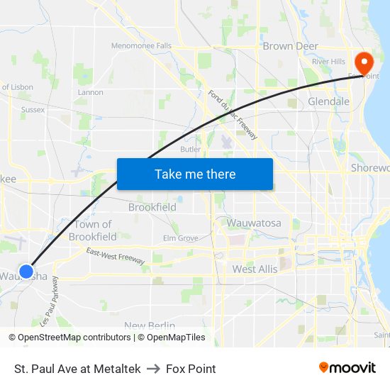 St. Paul Ave at Metaltek to Fox Point map