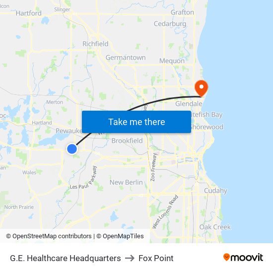 G.E. Healthcare Headquarters to Fox Point map