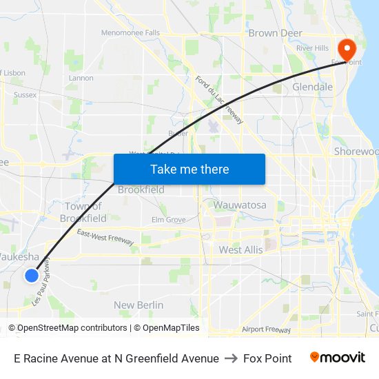 E Racine Avenue at N Greenfield Avenue to Fox Point map