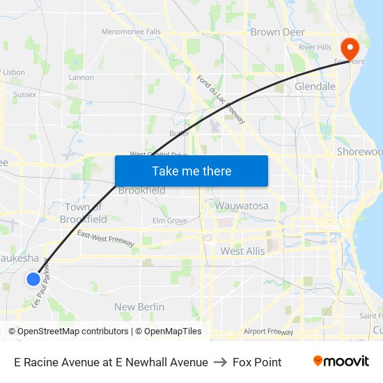 E Racine Avenue at E Newhall Avenue to Fox Point map