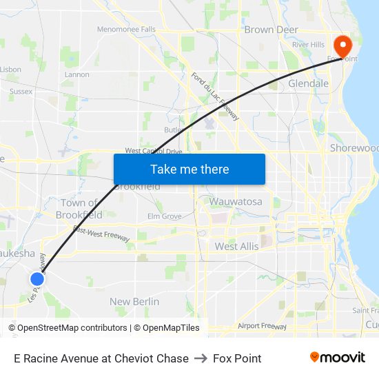 E Racine Avenue at Cheviot Chase to Fox Point map