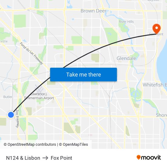 N124 & Lisbon to Fox Point map