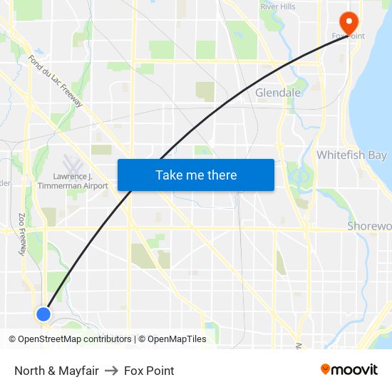 North & Mayfair to Fox Point map