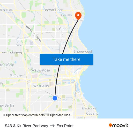 S43 & Kk River Parkway to Fox Point map