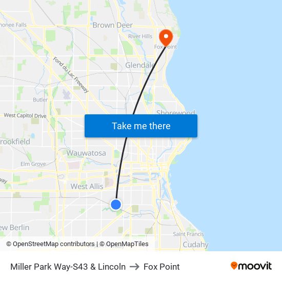 Miller Park Way-S43 & Lincoln to Fox Point map