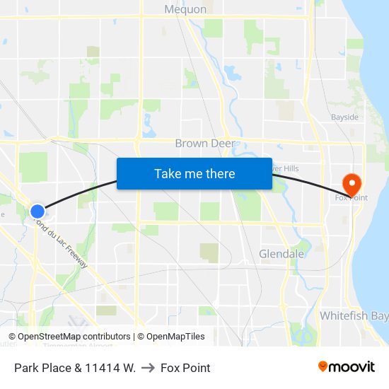 Park Place & 11414 W. to Fox Point map