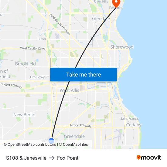 S108 & Janesville to Fox Point map