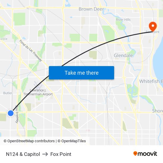 N124 & Capitol to Fox Point map