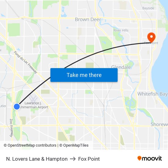 N. Lovers Lane & Hampton to Fox Point map