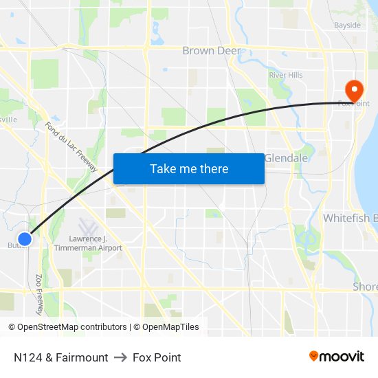 N124 & Fairmount to Fox Point map