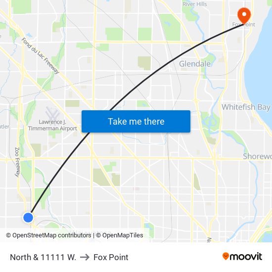 North & 11111 W. to Fox Point map