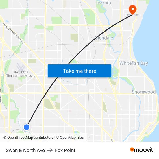 Swan & North Ave to Fox Point map