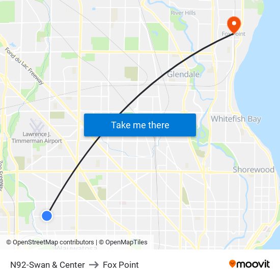 N92-Swan & Center to Fox Point map