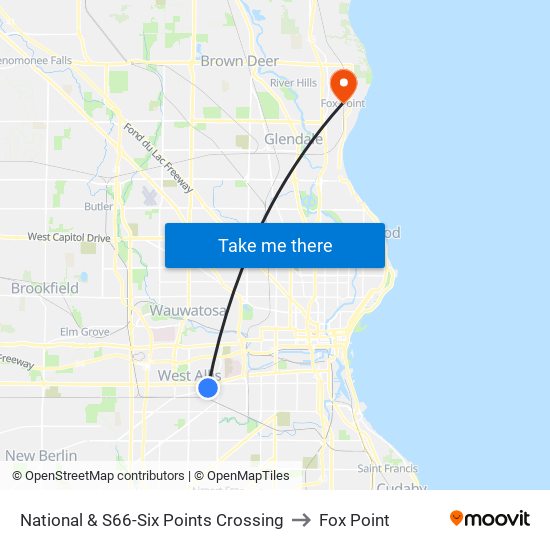 National & S66-Six Points Crossing to Fox Point map