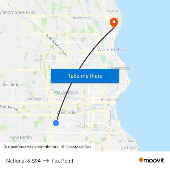 National & S94 to Fox Point map
