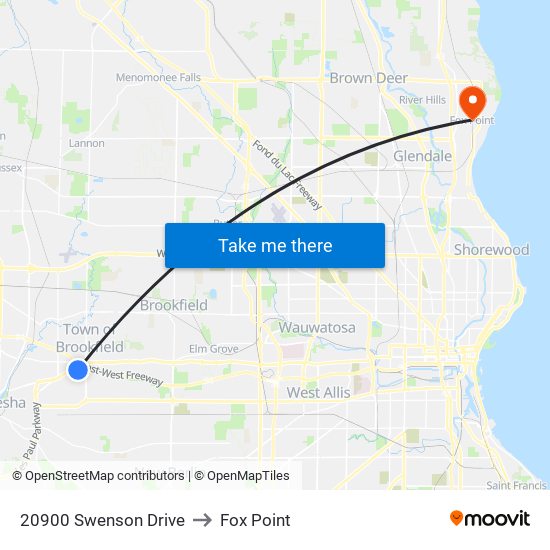 20900 Swenson Drive to Fox Point map
