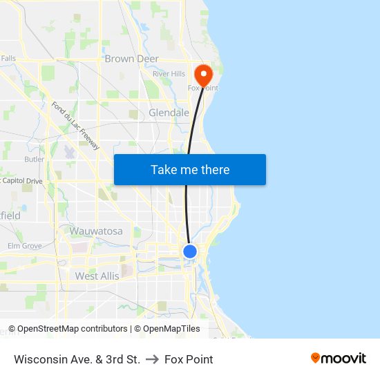 Wisconsin Ave. & 3rd St. to Fox Point map